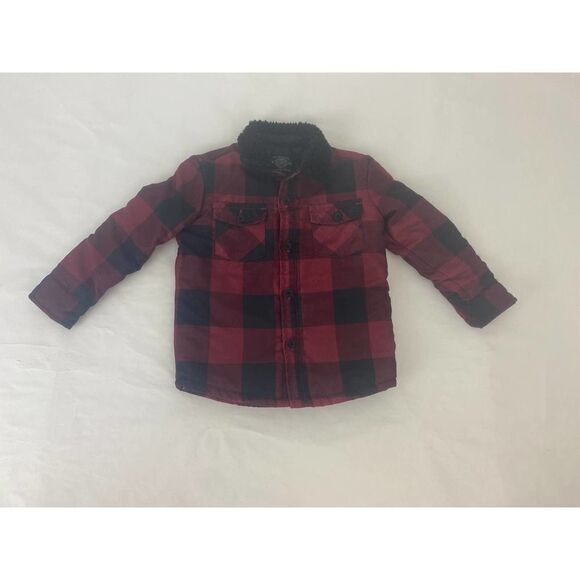 Buffalo David Bitton Kids Checkered Jacket Fleece Collar Red Black - Size 2T - Picture 1 of 7